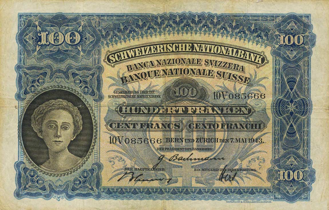 Front of Switzerland p35o: 100 Franken from 1943