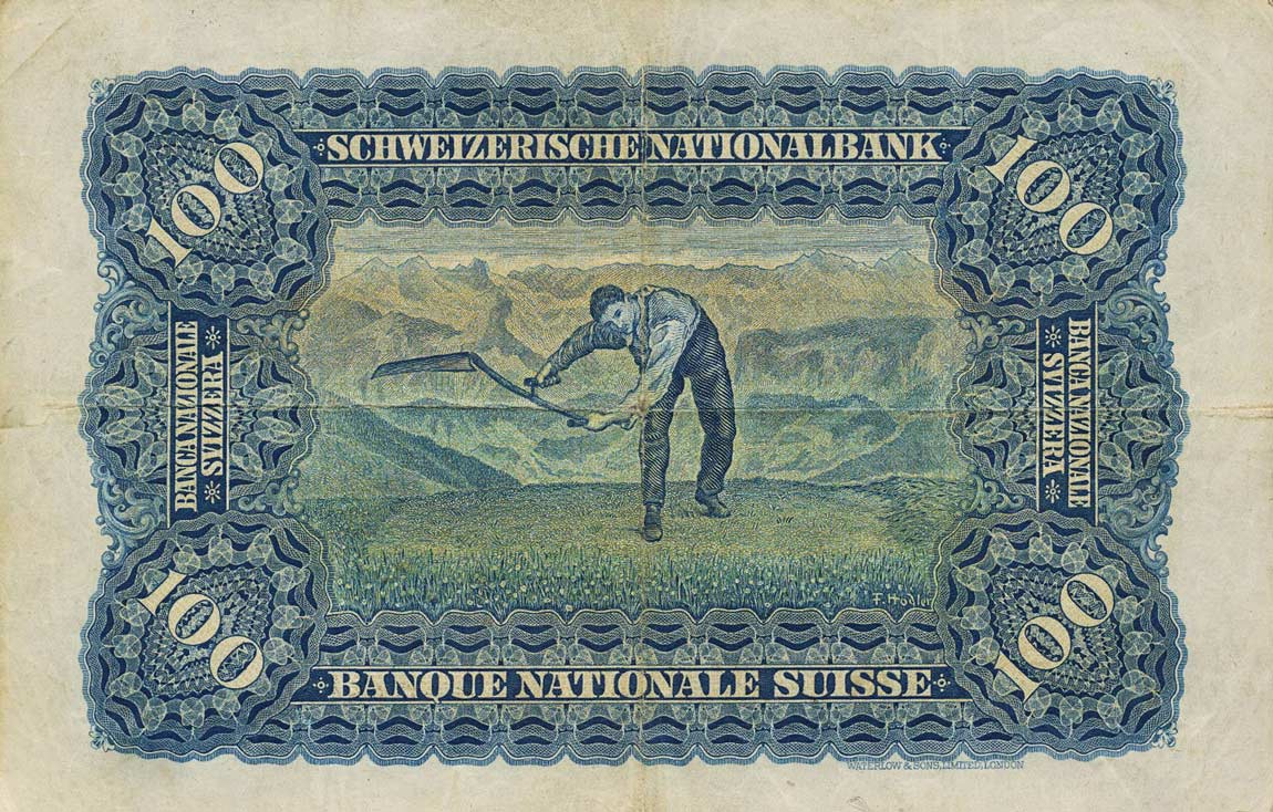 Back of Switzerland p35r: 100 Franken from 1944