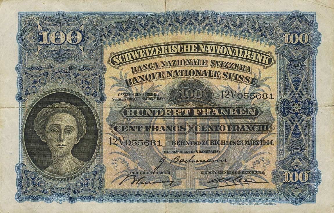 Front of Switzerland p35r: 100 Franken from 1944