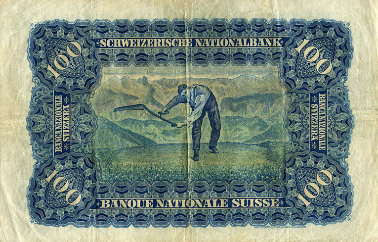 Back of Switzerland p35s: 100 Franken from 1945