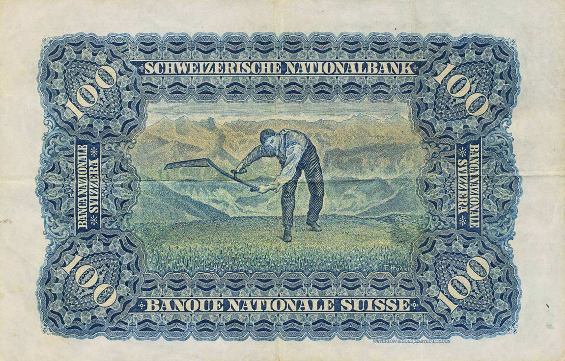 Back of Switzerland p35t: 100 Franken from 1946