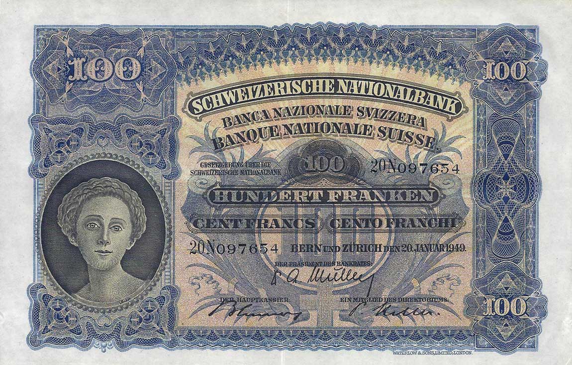 Front of Switzerland p35v: 100 Franken from 1949