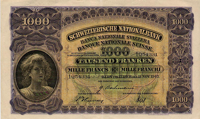 Front of Switzerland p37g: 1000 Franken from 1943