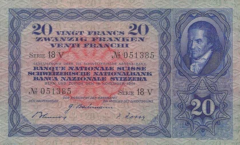 Front of Switzerland p39n: 20 Franken from 1944