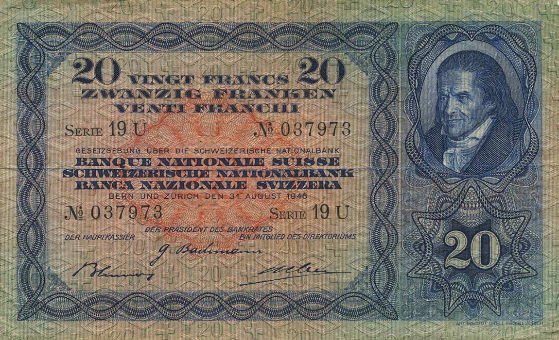 Front of Switzerland p39o: 20 Franken from 1946