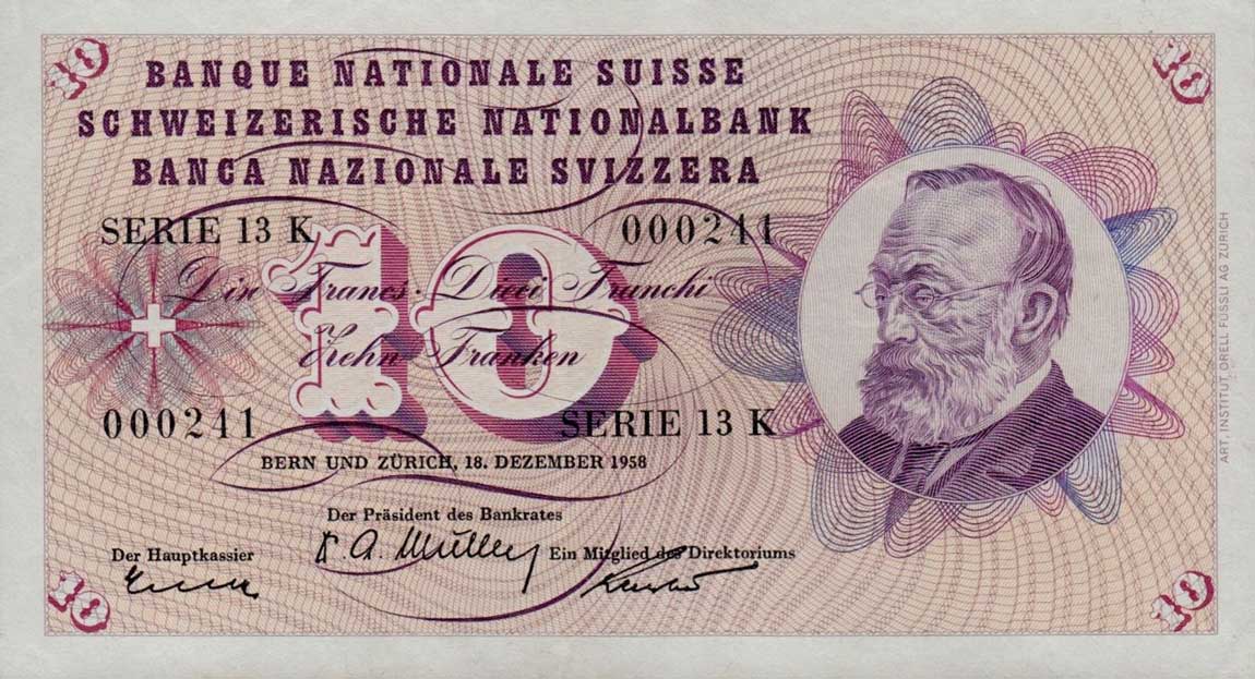 Front of Switzerland p45d: 10 Franken from 1958