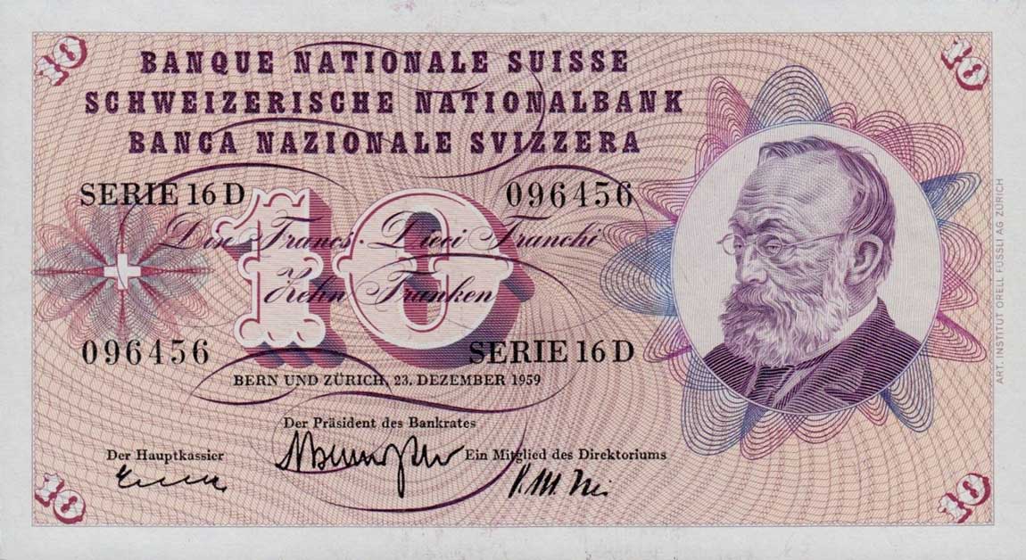 Front of Switzerland p45e: 10 Franken from 1959