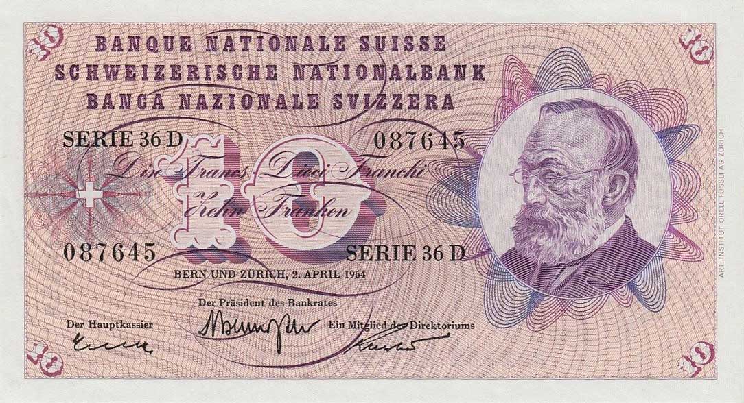 Front of Switzerland p45h: 10 Franken from 1963