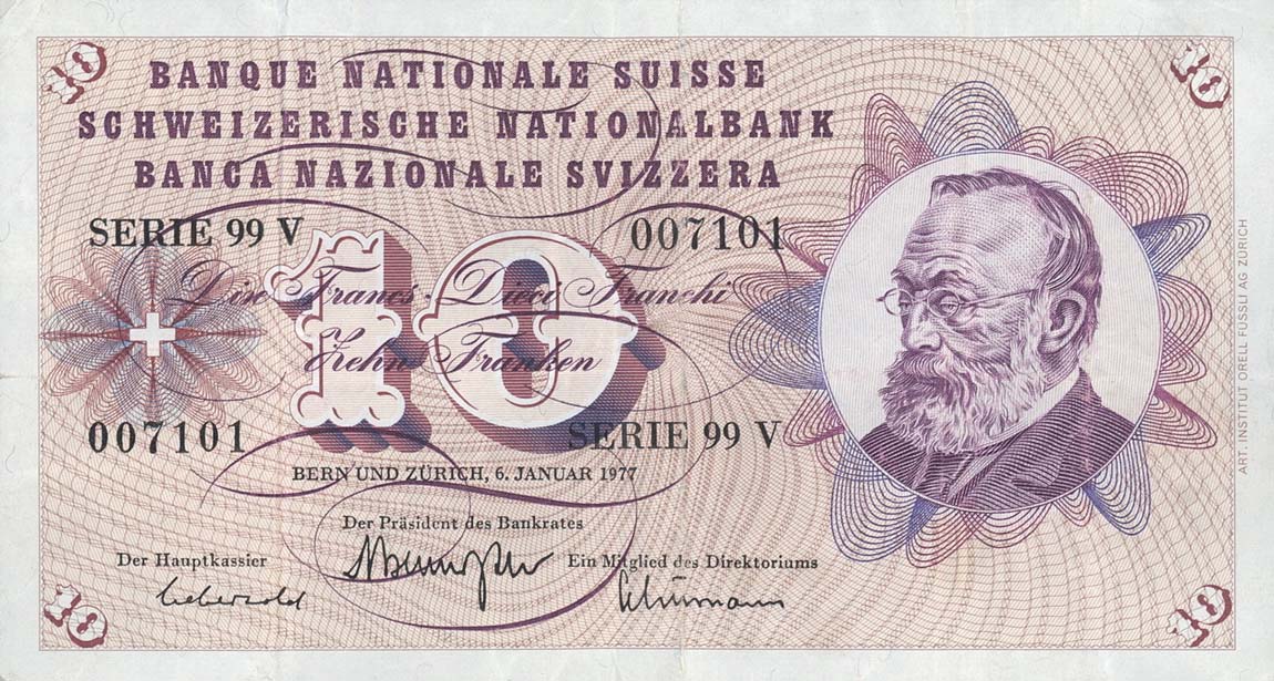 Front of Switzerland p45t: 10 Franken from 1974