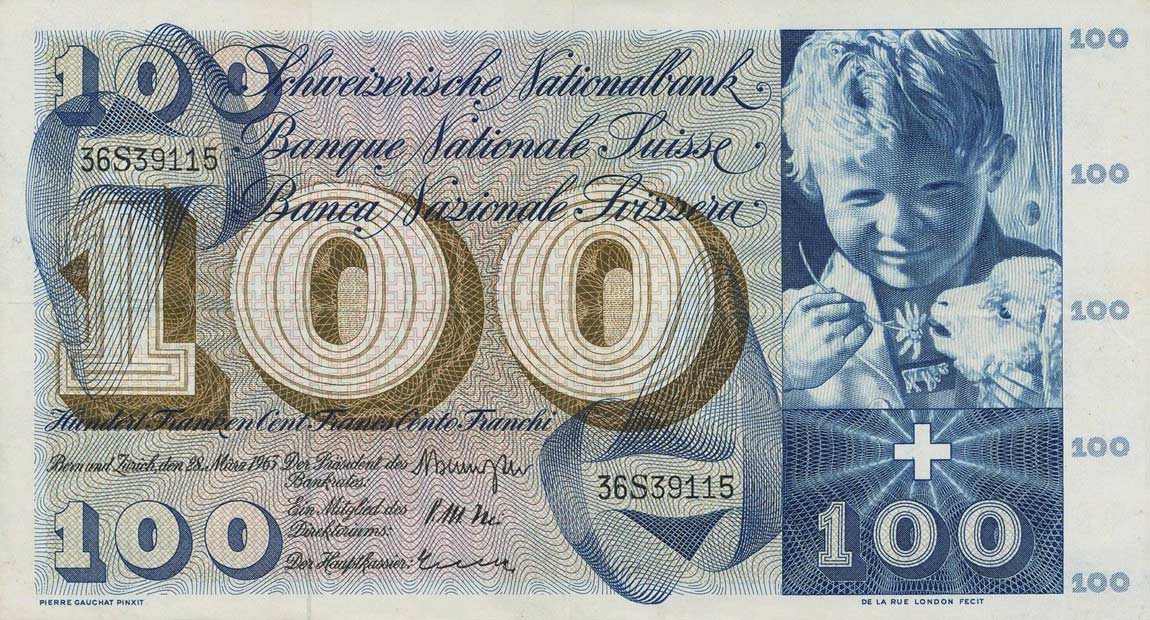 Front of Switzerland p49e: 100 Franken from 1963