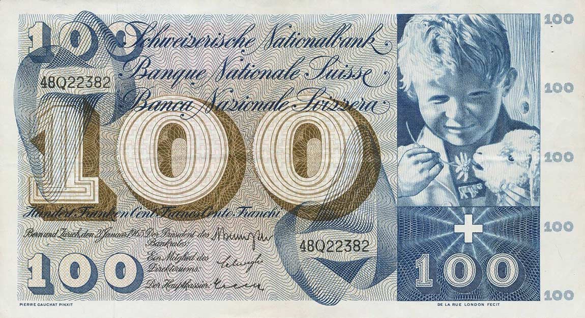 Front of Switzerland p49g: 100 Franken from 1965