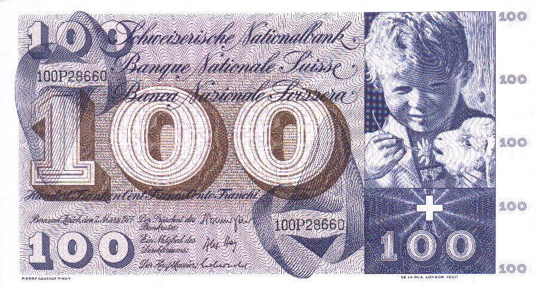 Front of Switzerland p49o: 100 Franken from 1973