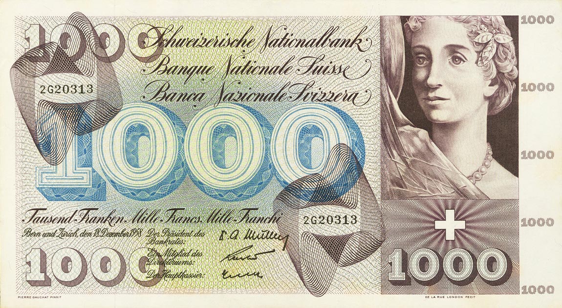 Front of Switzerland p52c: 1000 Franken from 1958