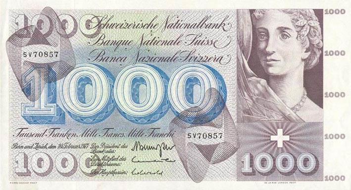 Front of Switzerland p52j: 1000 Franken from 1971