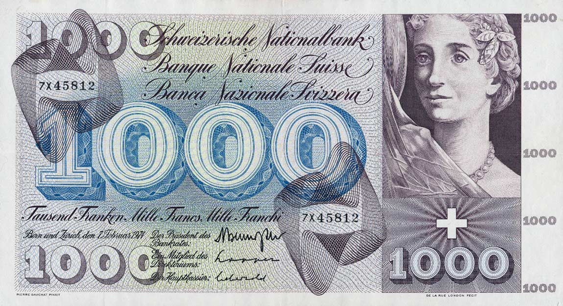 Front of Switzerland p52m: 1000 Franken from 1974