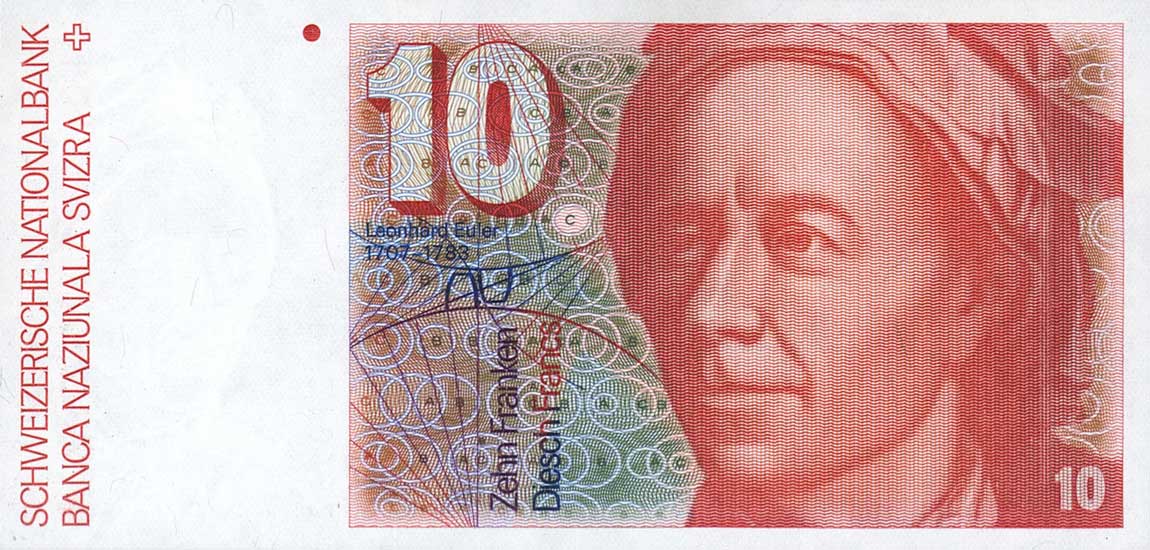 Front of Switzerland p53c: 10 Franken from 1981