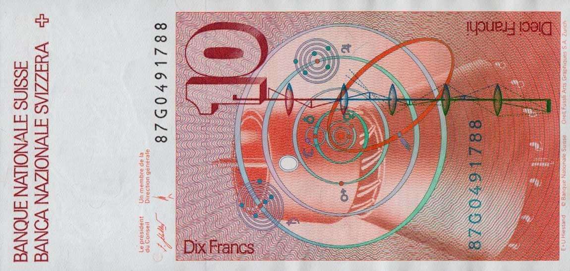 Back of Switzerland p53g: 10 Franken from 1987