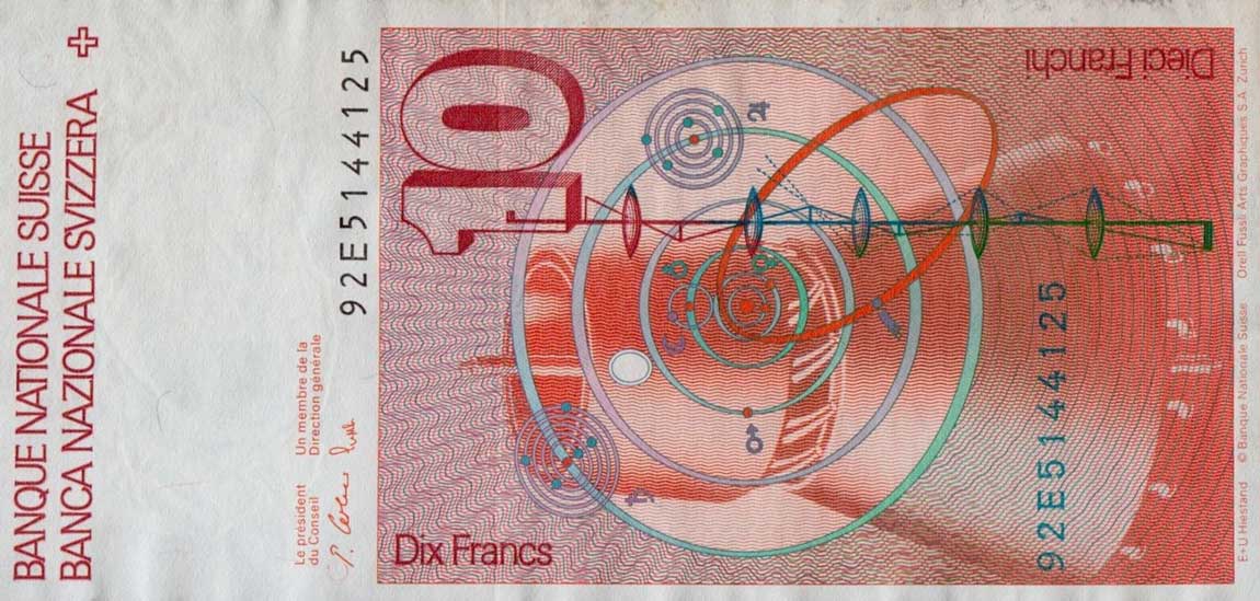 Back of Switzerland p53k: 10 Franken from 1992