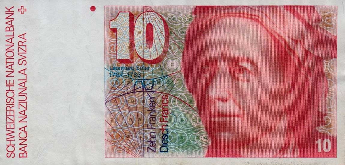 Front of Switzerland p53k: 10 Franken from 1992