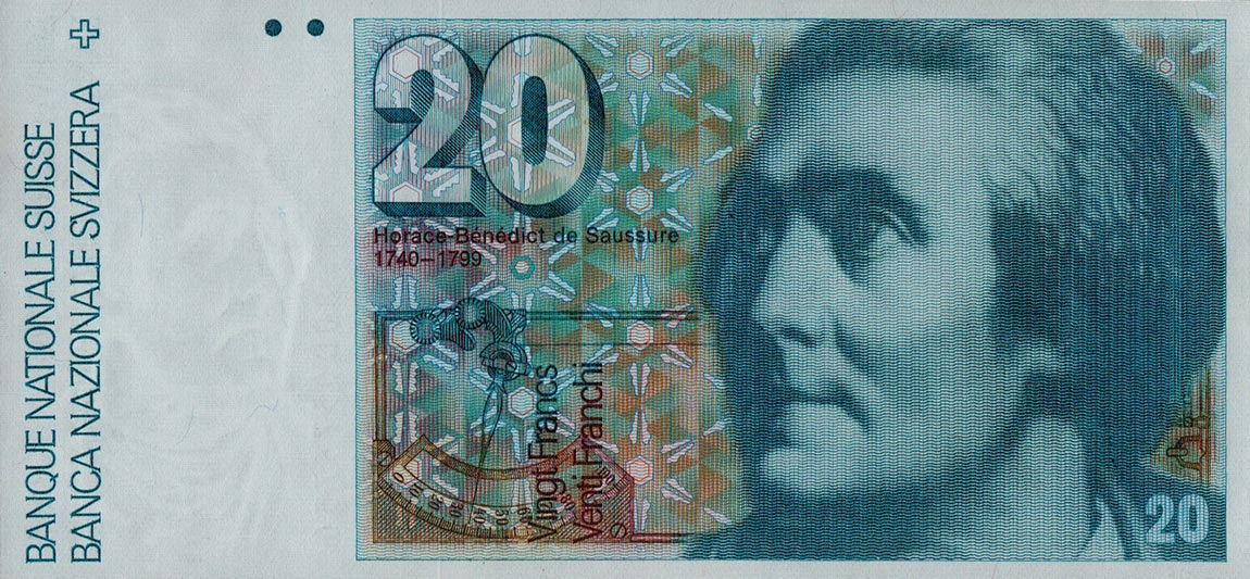 Front of Switzerland p55b: 20 Franken from 1980