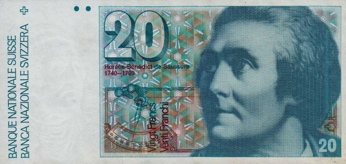 Front of Switzerland p55i: 20 Franken from 1990