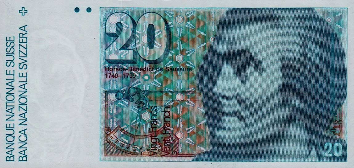 Front of Switzerland p55j: 20 Franken from 1992