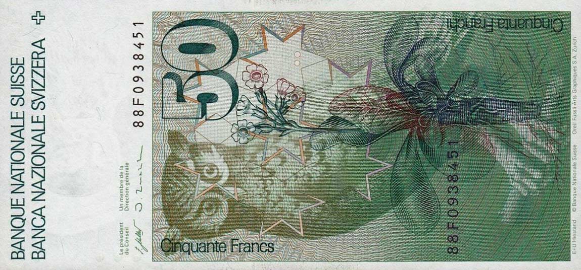 Back of Switzerland p56h: 50 Franken from 1988