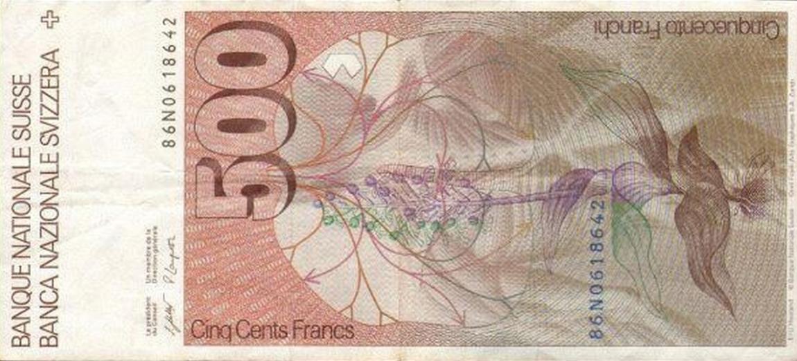 Back of Switzerland p58b: 500 Franken from 1986