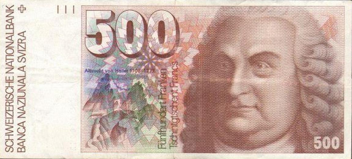 Front of Switzerland p58b: 500 Franken from 1986