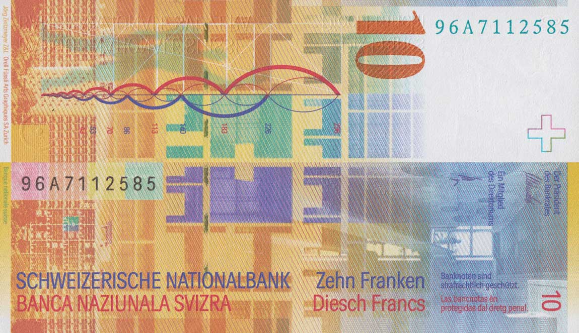 Back of Switzerland p66b: 10 Franken from 1996