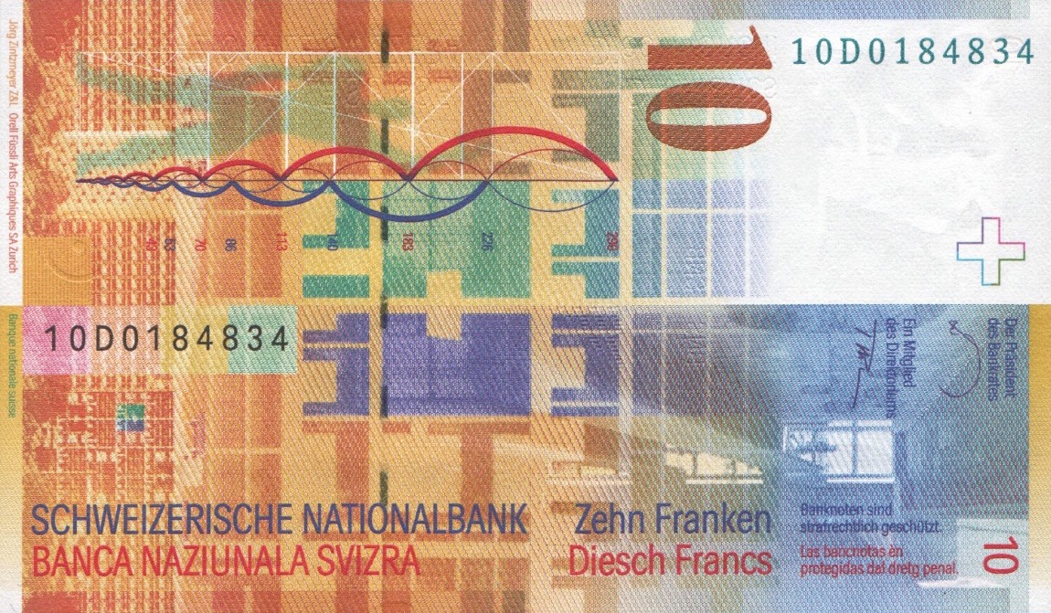 Back of Switzerland p67d: 10 Franken from 2010