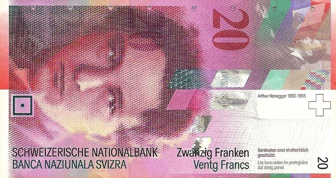 Front of Switzerland p68b: 20 Franken from 1995