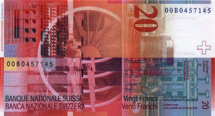 Back of Switzerland p69a: 20 Franken from 2000