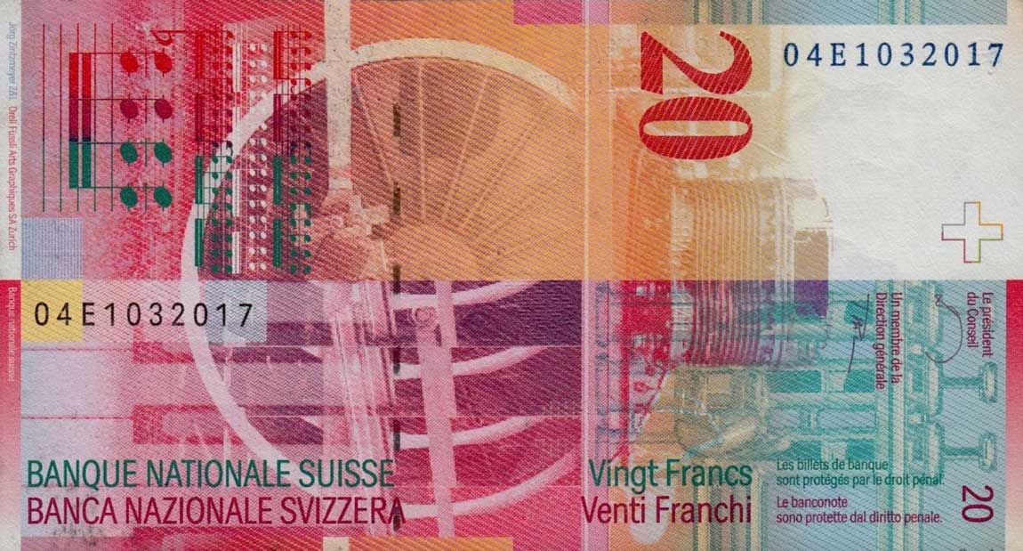 Back of Switzerland p69c: 20 Franken from 2004