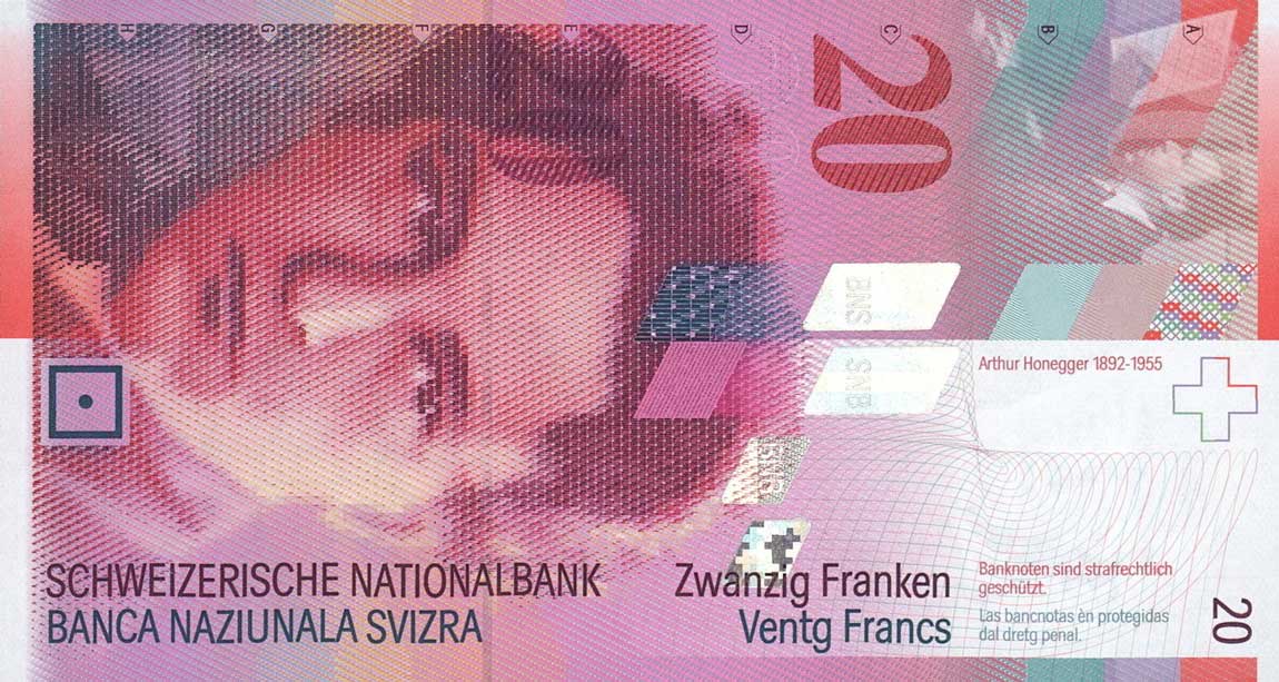 Front of Switzerland p69e: 20 Franken from 2008