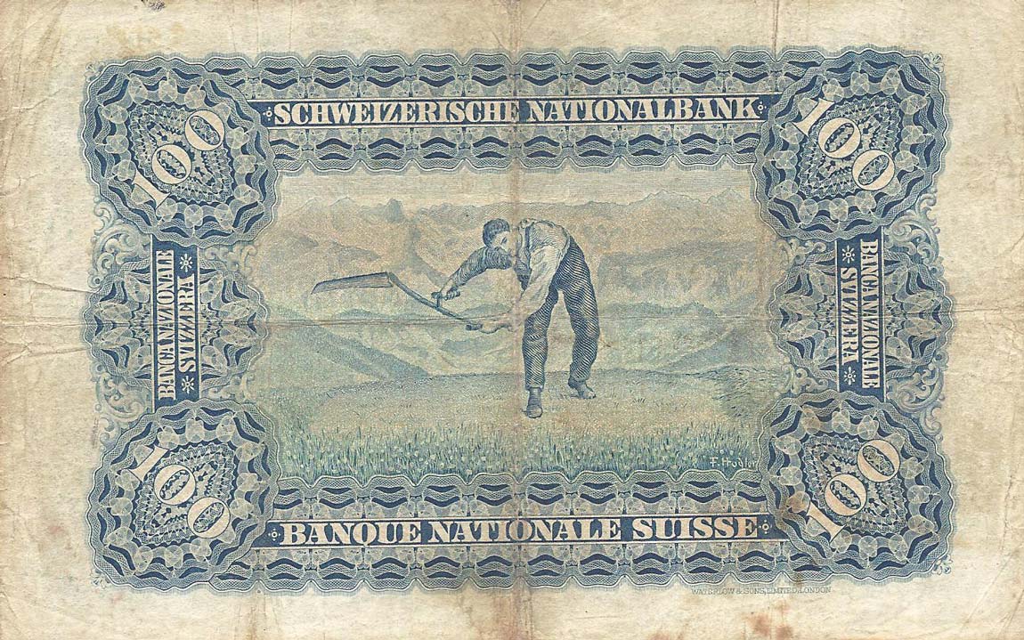 Back of Switzerland p6d: 100 Franken from 1920