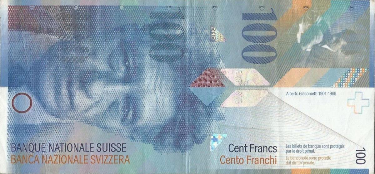 Front of Switzerland p72a: 100 Franken from 1996