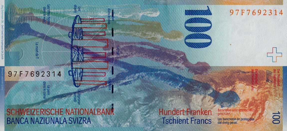 Back of Switzerland p72b: 100 Franken from 1997