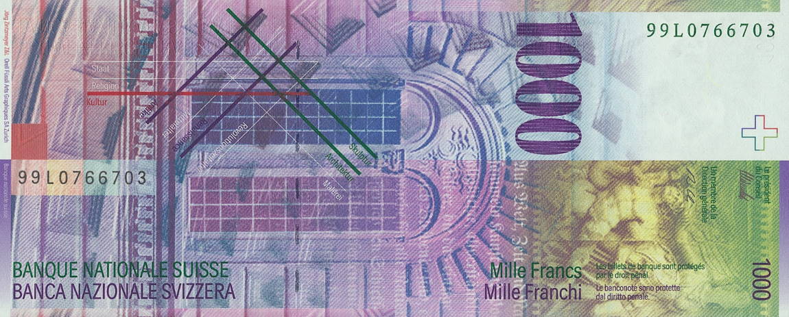 Back of Switzerland p74b: 1000 Franken from 1999