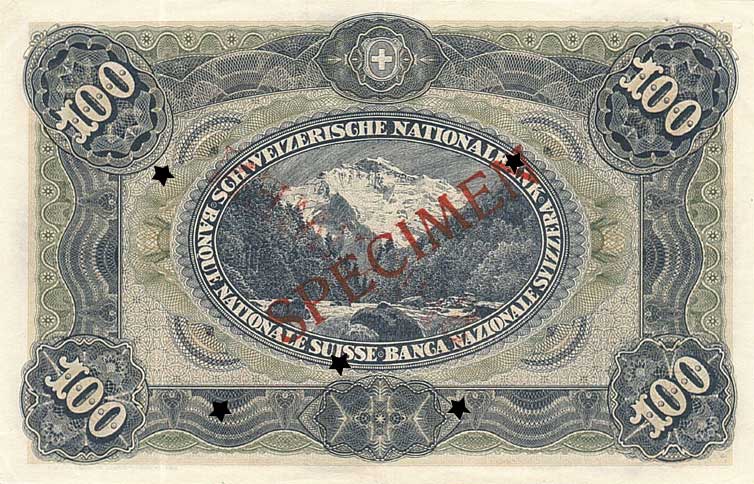 Back of Switzerland p9s: 100 Franken from 1918