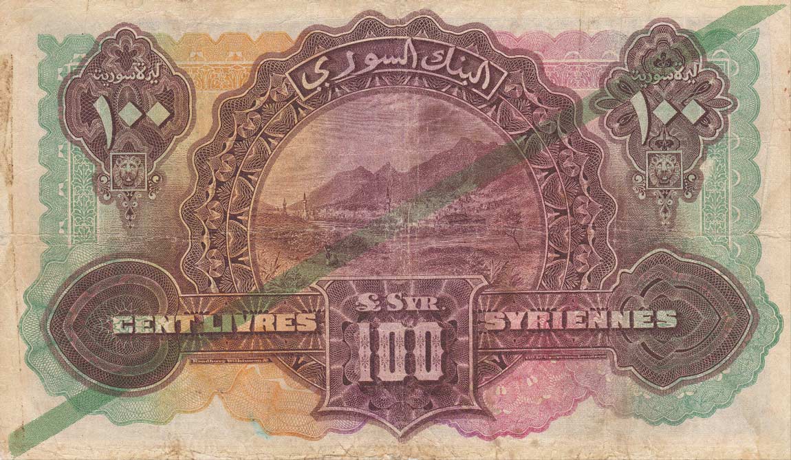 Back of Syria p38d: 100 Livres from 1935