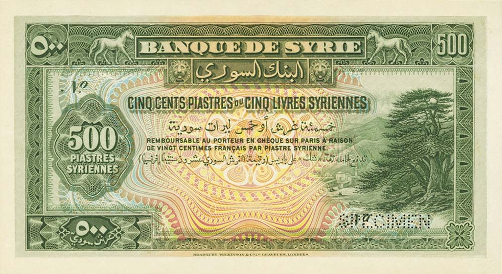 Front of Syria p5ct: 500 Piastres from 1919