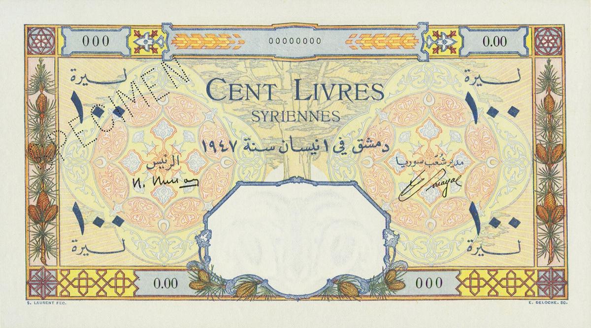 Front of Syria p61s: 100 Livres from 1947