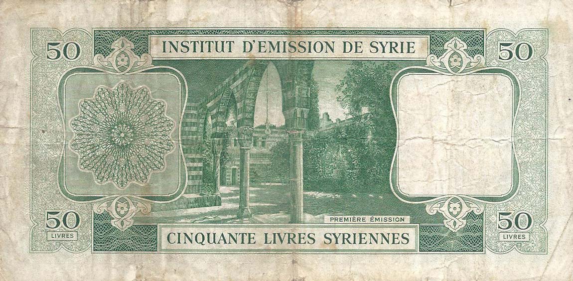 Back of Syria p77a: 50 Livres from 1950