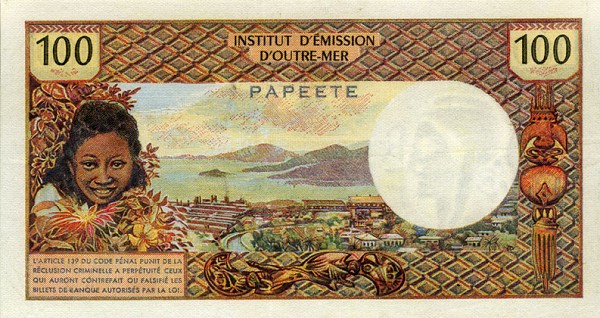 Back of Tahiti p24b: 100 Francs from 1973