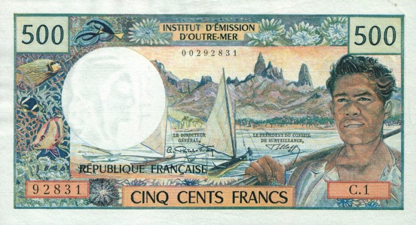 Front of Tahiti p25a: 500 Francs from 1970