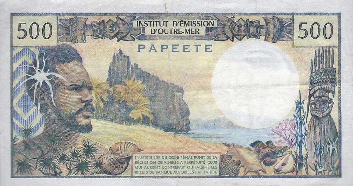 Back of Tahiti p25c: 500 Francs from 1983