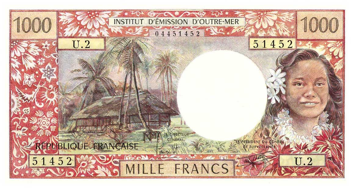 Front of Tahiti p27b: 1000 Francs from 1977