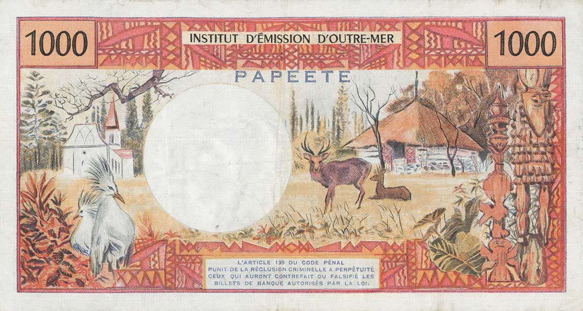 Back of Tahiti p27c: 1000 Francs from 1983