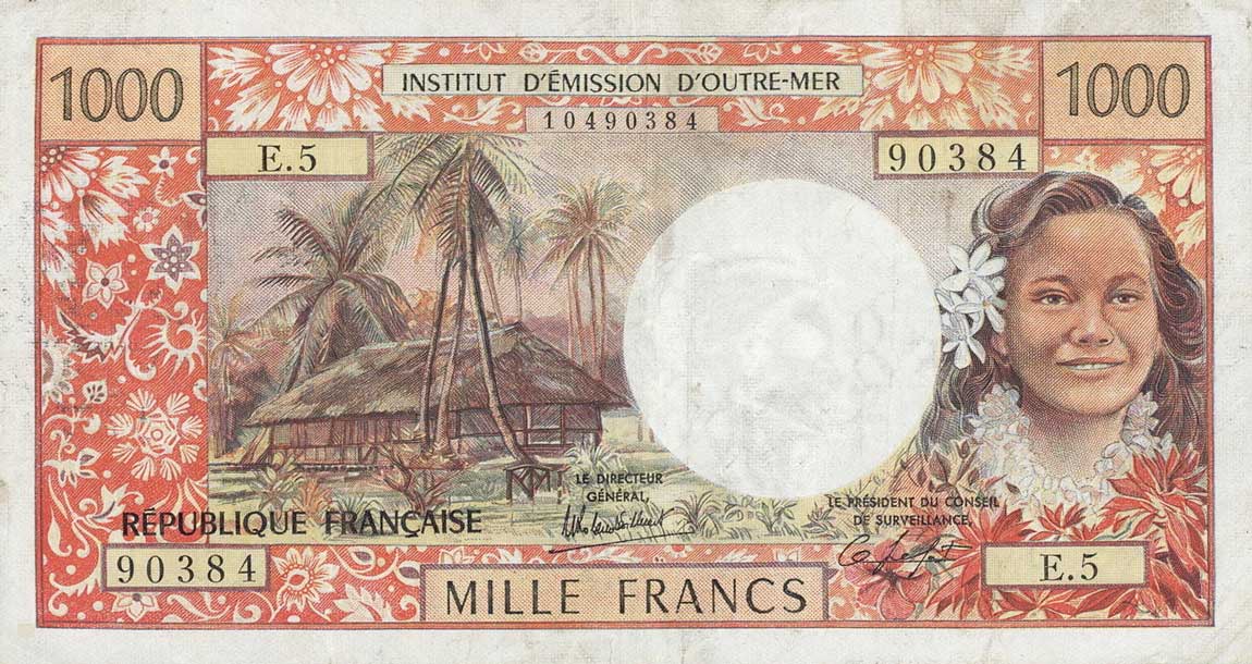 Front of Tahiti p27c: 1000 Francs from 1983